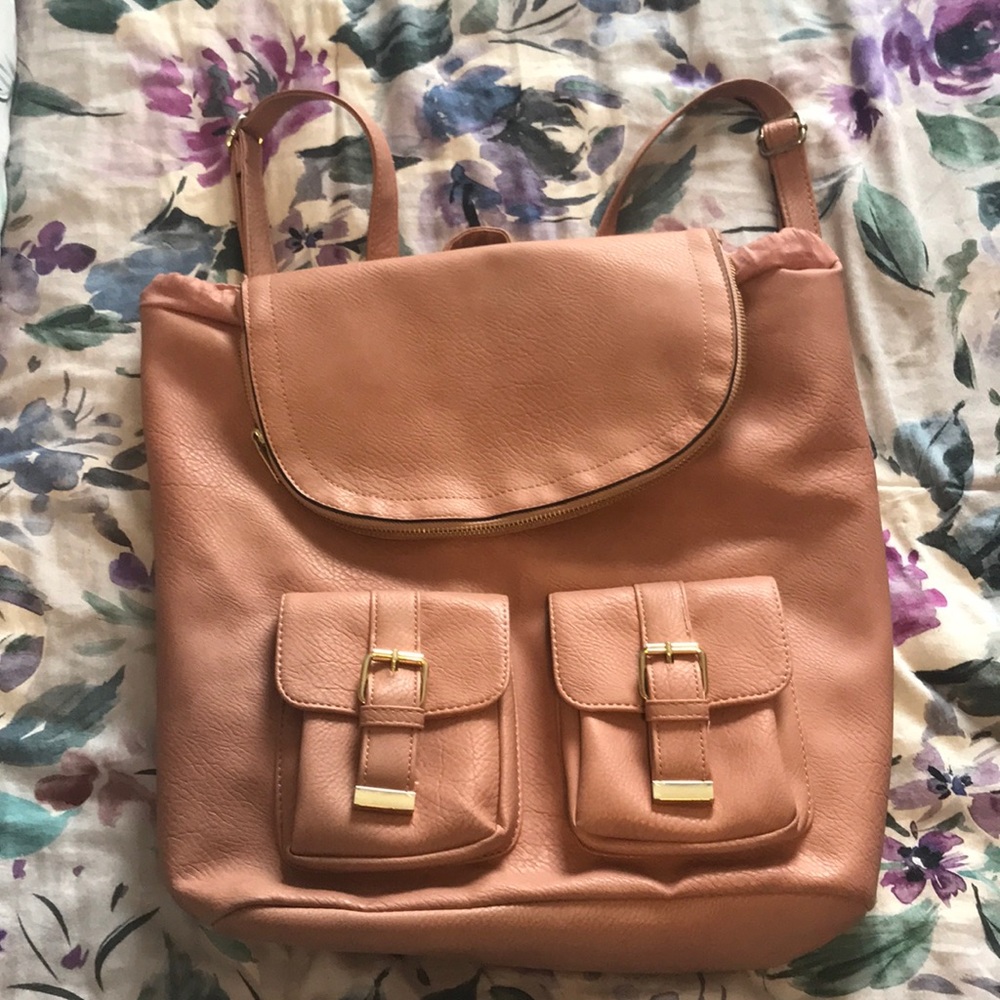 Peach Pleather Backpack